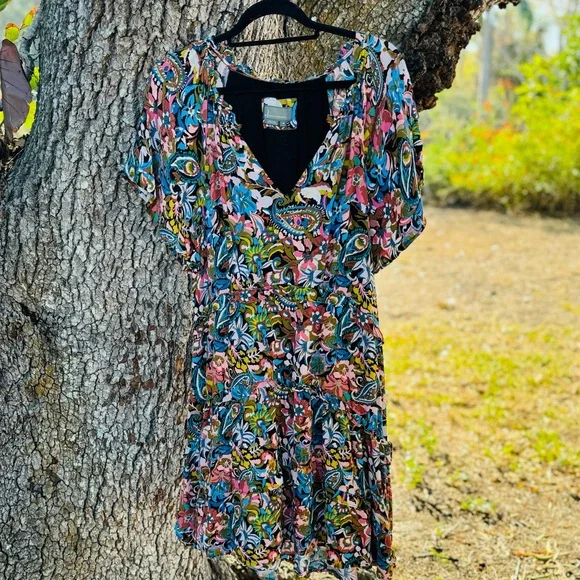 XL By Anthropologie-Robin green blue + pink Paisley tiered ruffle mini dress.XL - Picture 6 of 16